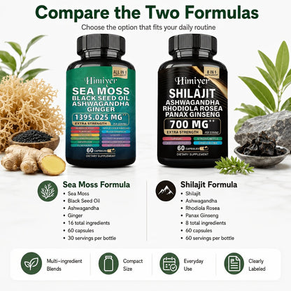 Sea Moss & Shilajit Capsules 12-in-1 Supplement - Bladderwrack Burdock Ashwagandha Black Seed Vitamin C D3 Rhodiola Ginseng Complete Wellness Formula for Energy Immunity Vitality