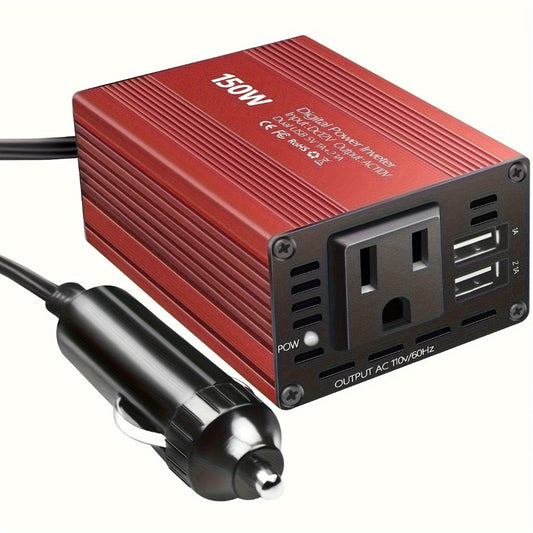 Car Power Inverter 150W – 12V DC to 110V AC Converter with Dual USB 3.1A Ports & AC Outlet for Laptop Tablet Phone Charging in Vehicle