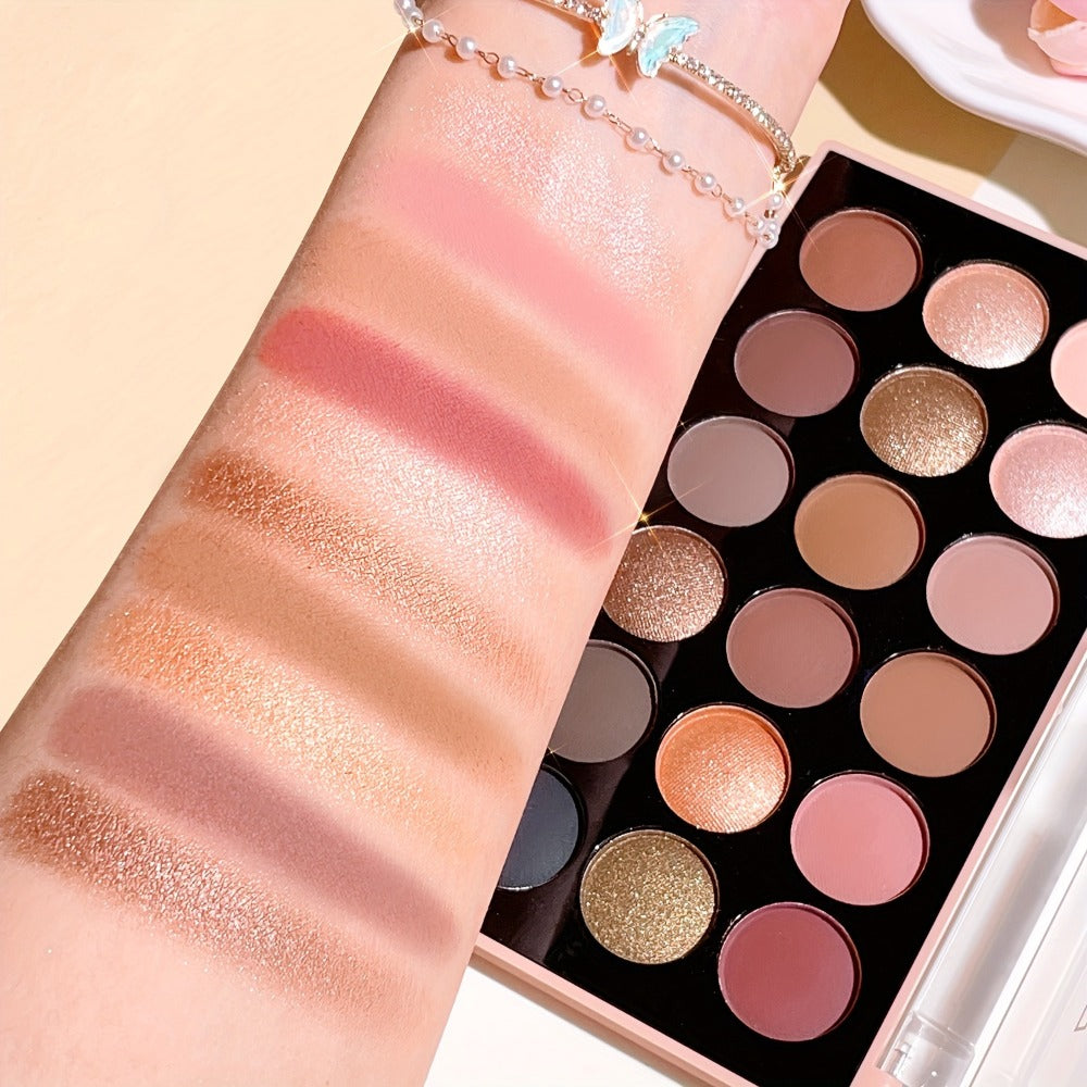Eyeshadow Palette ANNA ROSE 18-Shade Compact with Pink-Brown Color Themes and Matte-Shimmer Finish Mix