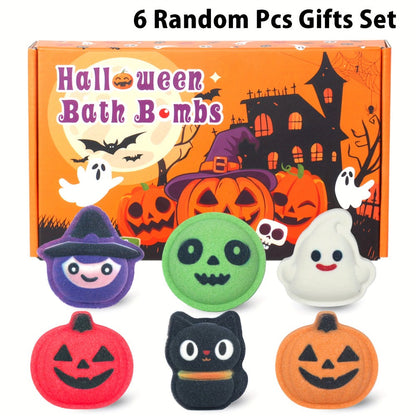 Bath Bombs, 5-Piece Halloween Gift Set with Pumpkin, Bat, Skull, Hat and Cat Shapes in Individual Wrappers