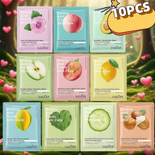 Hydrating Sheet Mask 10pcs Fruit Essence Glycerin Moisturizing Nourishing Brightening Face Mask for All Skin Types Lemon Scent Korean Skincare Travel Size