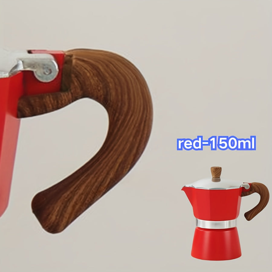 Classic 150ml Stovetop Moka Pot with Faceted Body, Wood-Look Handle and Seven Color Options