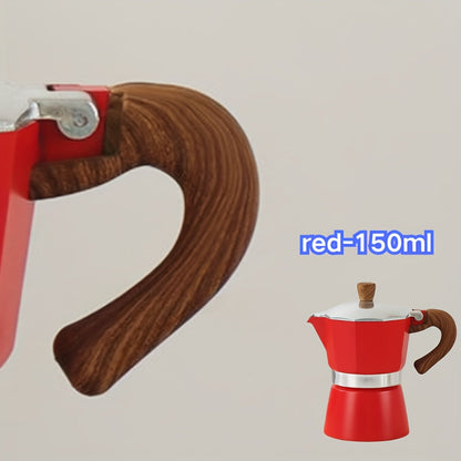 Classic 150ml Stovetop Moka Pot with Faceted Body, Wood-Look Handle and Seven Color Options
