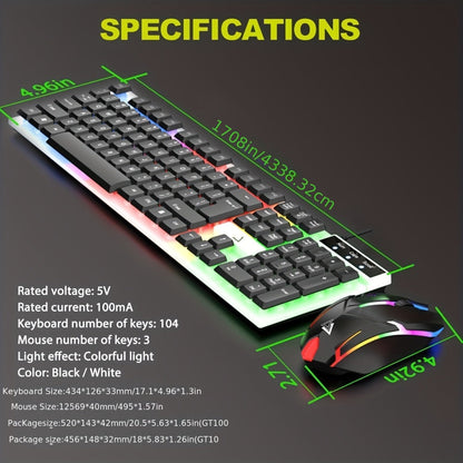 Gaming Keyboard and Mouse Combo Wired Backlit Mechanical-Feel Keys Optical Mouse Ergonomic USB Set for PC Laptop Desktop Home Office Quick Function Keys ABS Build