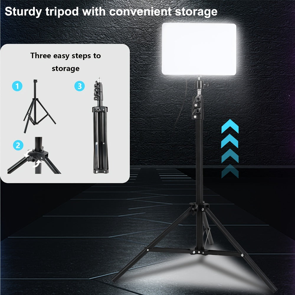 Square Fill Light Kit 10 Inch with Metal Ball Head & 15 Inch Extension Rod, Adjustable Tripod, 3 Color Modes