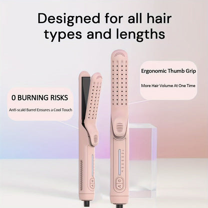 2-in-1 Airflow Curling Iron 360° Ceramic – Curl & Straighten Anti-Scald Hair Styler Wand with 5 Temps Cool Air Technology for Long & Short Hair – Pink, Black