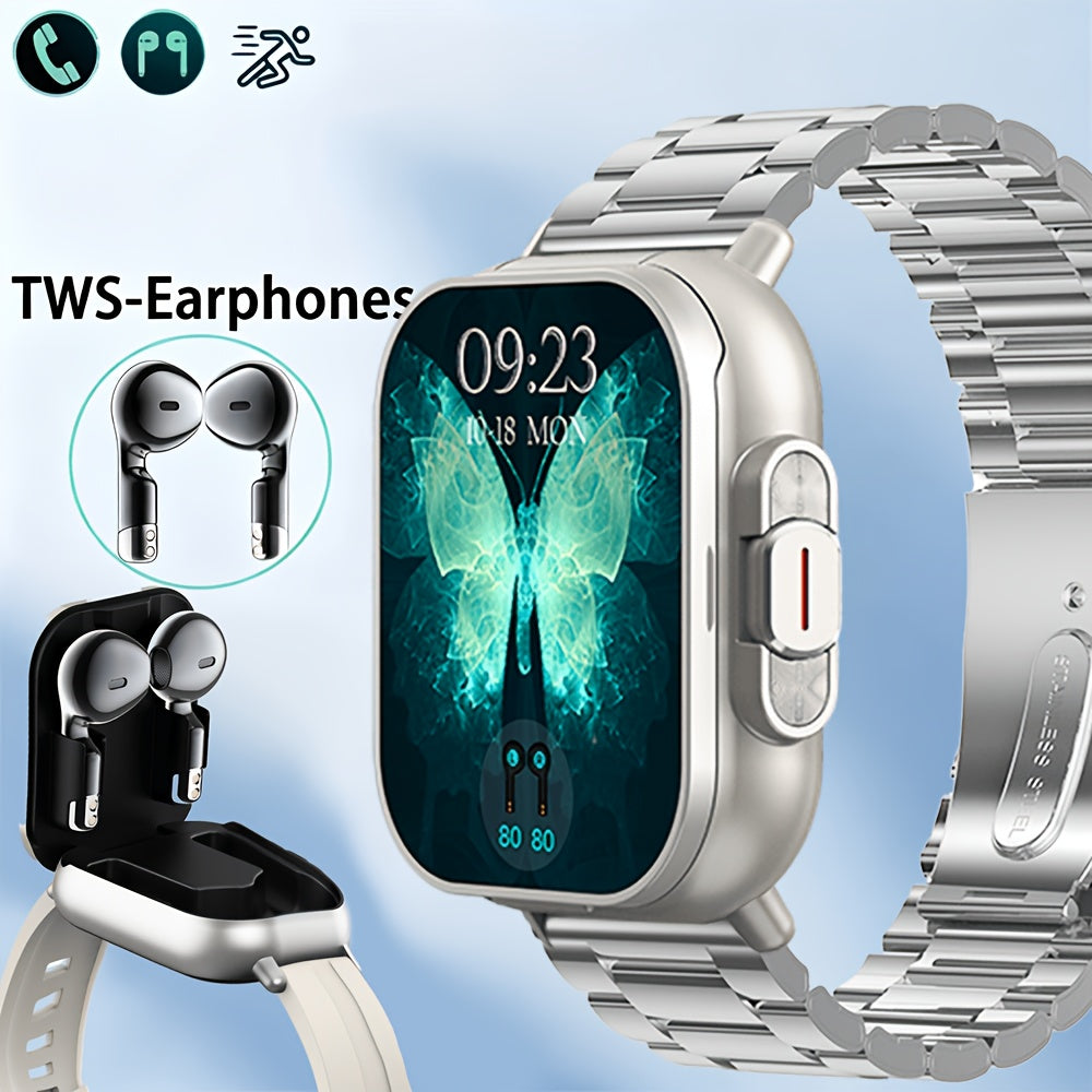 Smart Watch and TWS Earbuds Combo with Integrated Charging Case and Ten Metal Strap Selections