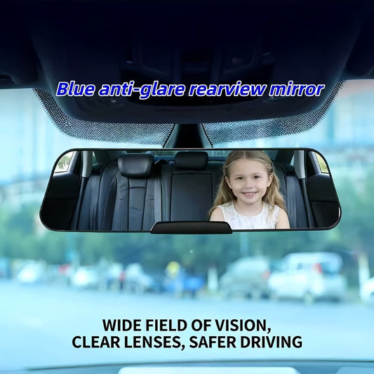 Anti-Glare Rearview Mirror 12" Wide Angle Panoramic – Universal Clip-On Convex Mirror for Car, SUV & Truck, Blind Spot Elimination | White & Blue