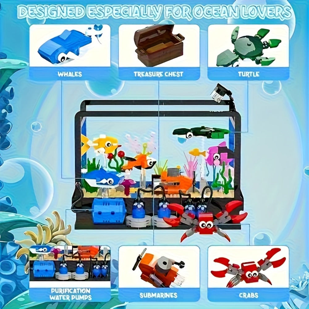 501-Piece Ocean Aquarium Building Block Set LC8059 with LED Light and Marine Life Display Scene