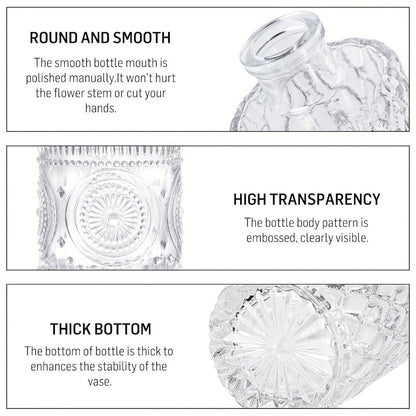 Assorted Clear Glass Bud Vase Set with 12, 24 or 64 Mixed Shapes for Flowers and Table Centerpieces