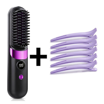 Ionic Hair Straightener Brush USB-C Rechargeable 3-in-1 Straightener Curler Styler — Adjustable Temperature, Anti-Scald Bristles, Frizz Control & Shine Boost, Salon Results at Home for All Hair Types
