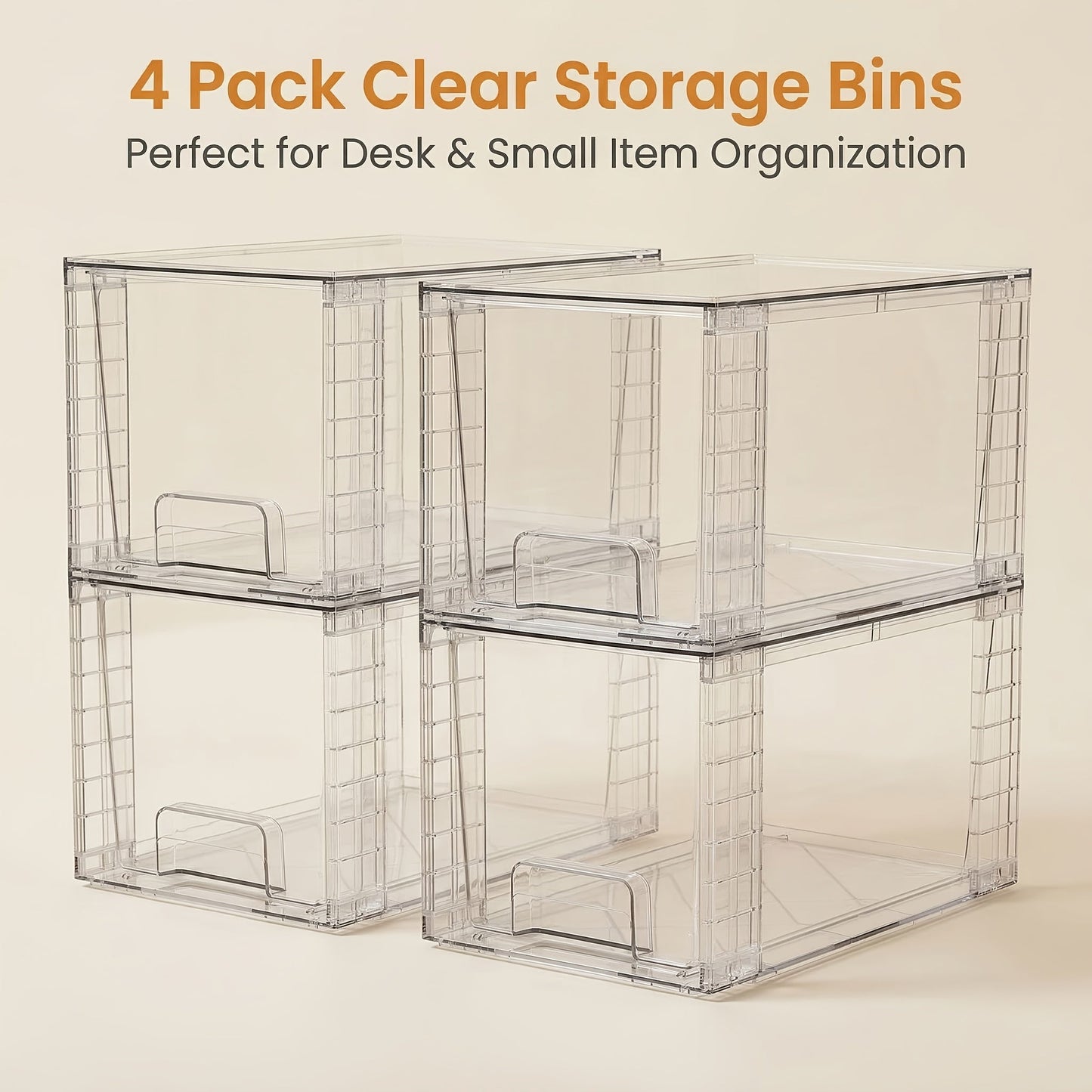 Acrylic Bin Food Storage Organizer with Stackable Lids, 12-Inch Size and Two- to Eight-Pack Options