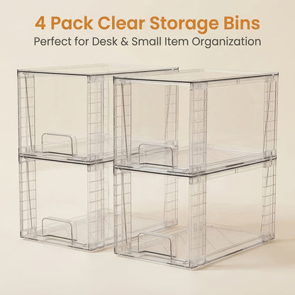 Acrylic Bin Food Storage Organizer with Stackable Lids, 12-Inch Size and Two- to Eight-Pack Options