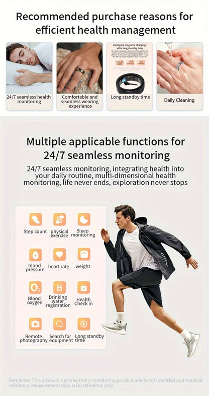 R18 Smart Ring Activity Tracker with 20+ Workout Modes – Sleep & Stress Monitor, Heart Rate, iPhone & Android Compatible, USB Charging, Silvery Black Golden (Size 7-13) Fitness Gift for Men Women
