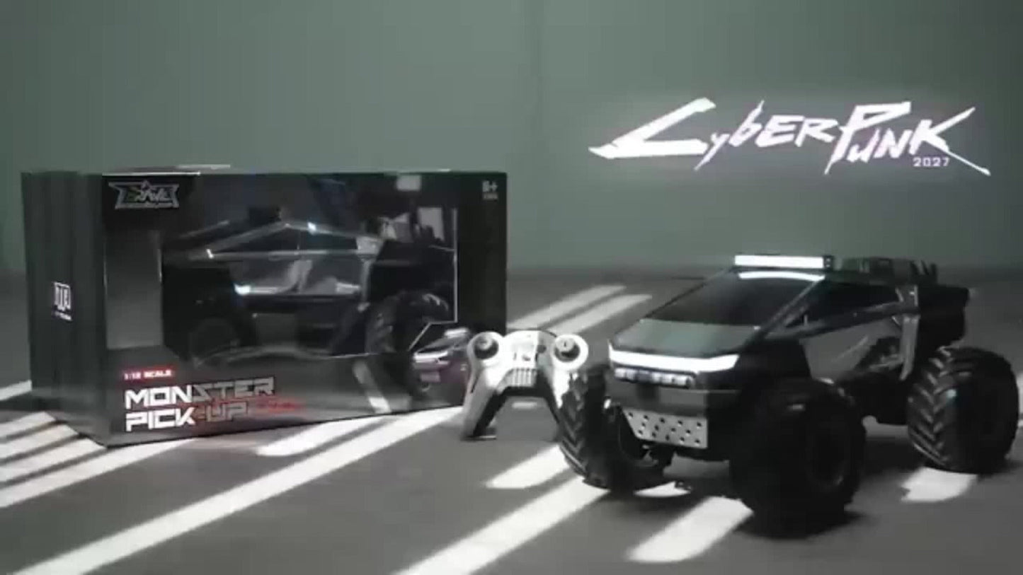 Remote Control Car, Cybertruck-Style 1:14 and 1:18 Pickup Models with 2.4GHz Control, LEDs and Spray Effect