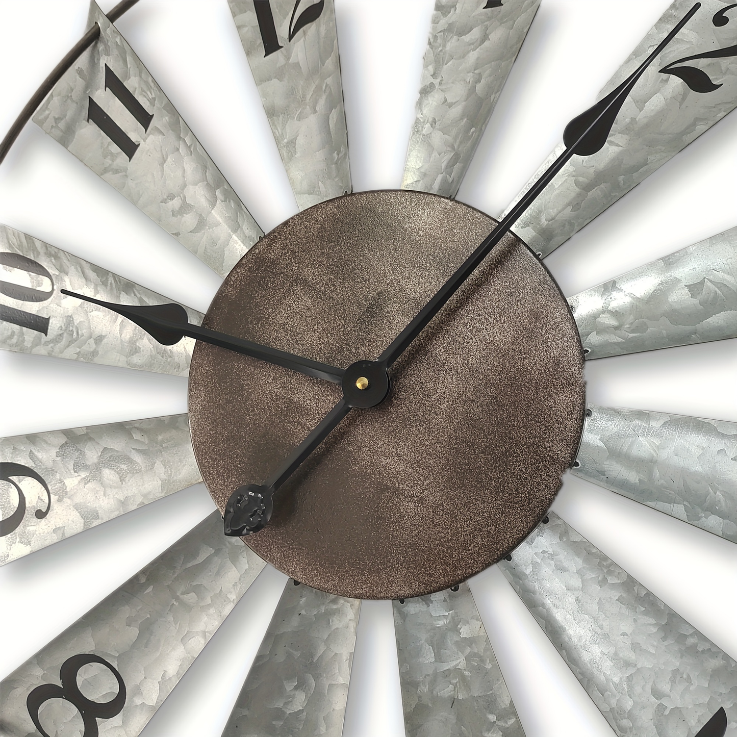 24 Inch Farmhouse Wall Clock Large Vintage Metal Windmill Blade Galvanized Analog Clock Battery Operated Silent for Living Room Kitchen Bedroom Porch