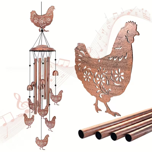 Wind Chime Outdoor Chicken Farmhouse Decor - Aluminum Tube Soothing Sound Garden Porch Patio Hanging Ornament