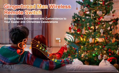 Christmas Tree Remote Control Socket with Built-in Music Function – Wireless 100-Foot Range Outlet Switch for Holiday Lights & Decorations, Gingerbread Design, Easy Plug-In Setup