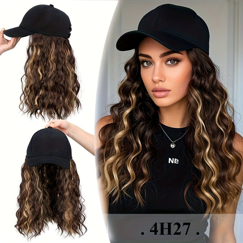 Synthetic Wig 18-Inch Curly-Wavy Baseball Cap Style in Three Highlighted Color Codes for Daily Wear