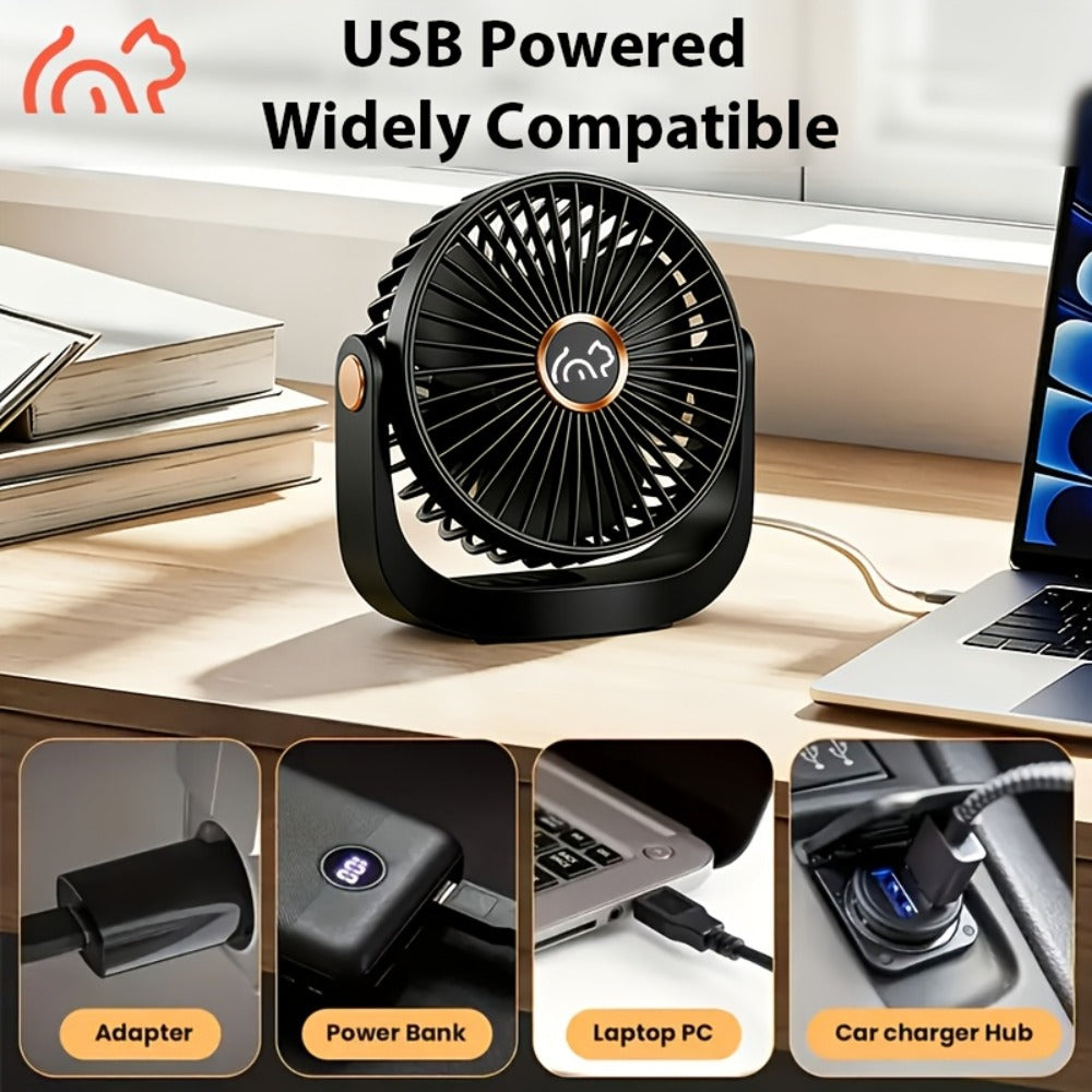Portable USB Rechargeable Fan, 5-Speed Turbo Strong Wind Fan, Adjustable Hanging Vertical Fan for Wall, Desktop and Ceiling Mount, Fast Cooling Personal Fan for Home, Office and Outdoor Camping