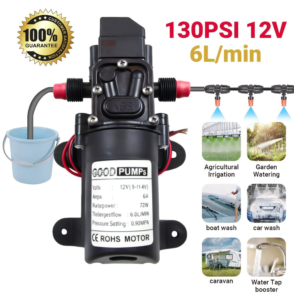 12V Self-Priming Water Pump 130PSI - High Pressure Portable Electric Pump for Car Wash, RV, Camper Van & Water Pressurization (1/2/3 Pack)