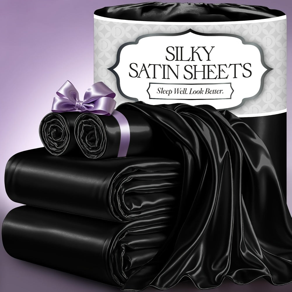 Bed Sheet Set 4-Piece Microfiber Satin Weave with 40–44 cm Pocket, Four Sizes and Seven Colors