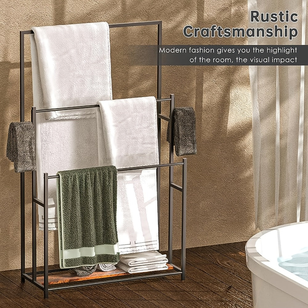 Three-Tier Freestanding Towel Rack in Small or 47-Inch Black Floor-Standing Configurations