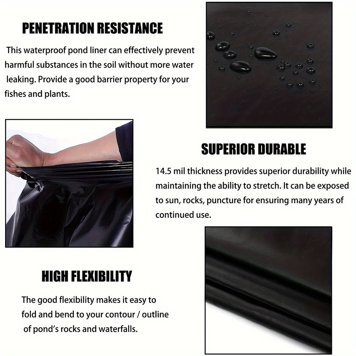 Black 5 x 10-Foot Pond Liner with 0.12mm Thickness for Fish Ponds, Water Gardens and Planter Boxes