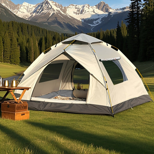 Camping Tent Automatic Pop-Up with Double Doors, Polyester Body and Four Size-Window Configurations