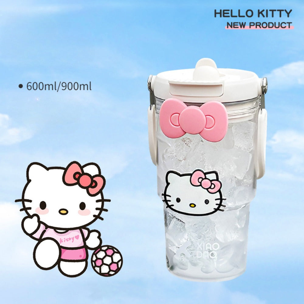 Hello Kitty Water Bottle with Straw 30 Oz – Large Capacity Cartoon Tumbler for Women & Girls – Portable Outdoor Sports Cup with Bow & Sticker – Cute Kawaii Plastic Drinkware Gift
