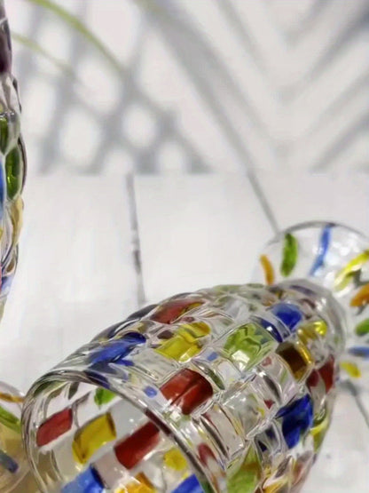 Mosaic-Pattern Drinking Glasses with Footed Bases, Two- or Six-Piece Colorful Goblet Sets for Table Settings