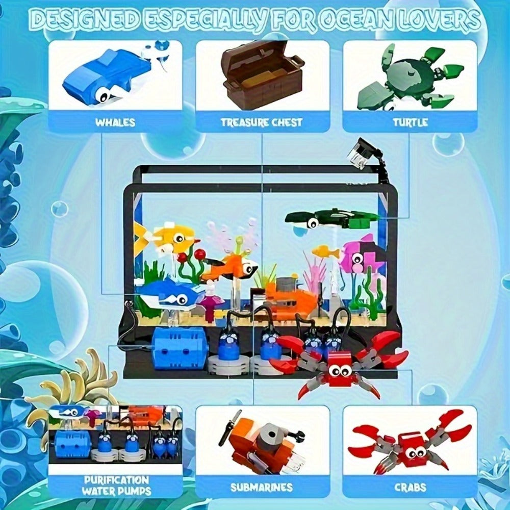 501-Piece Ocean Aquarium Building Block Set LC8059 with LED Light and Marine Life Display Scene