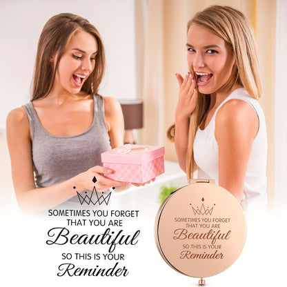 16-Piece Rose-Gold Rhinestone Compact Mirror Set with Engraved Messages and 2X Magnifying View