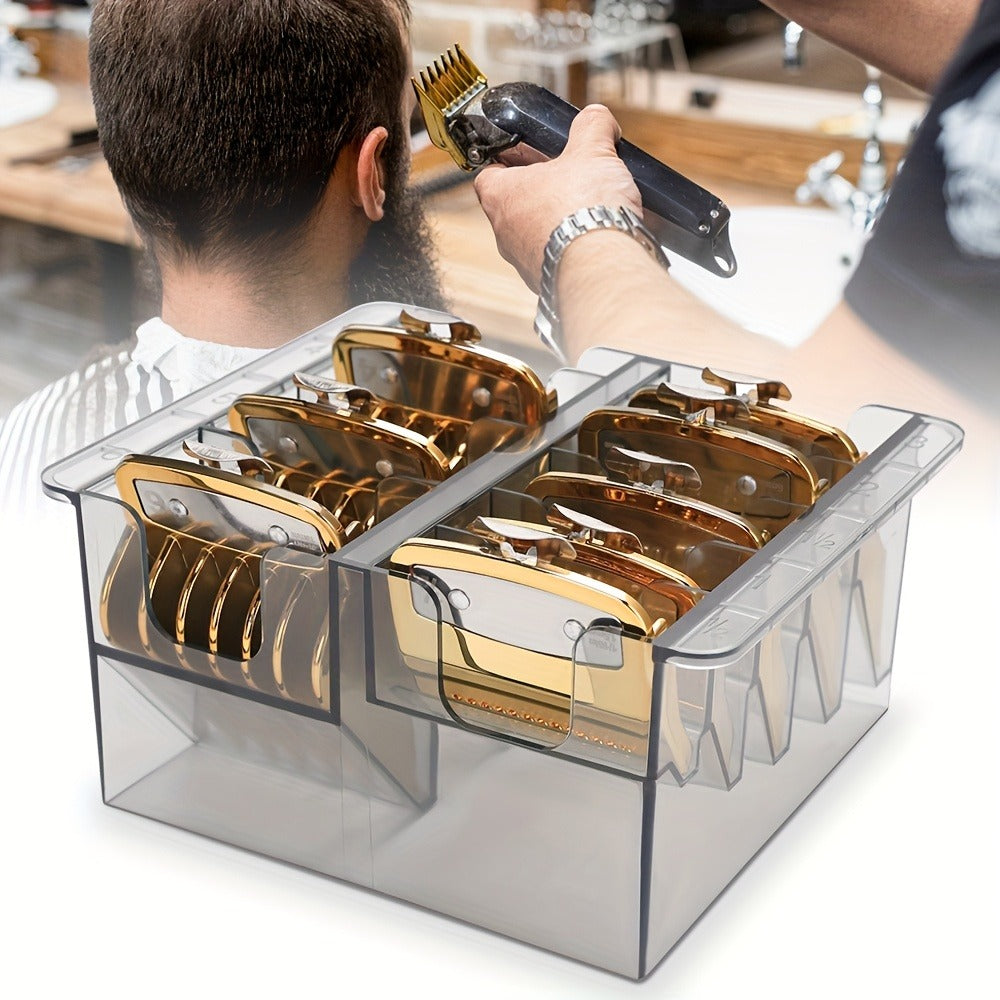 Clear 8-Slot Barber Tool Organizer Box with Lid for Clipper Guards, Combs and Grooming Accessories