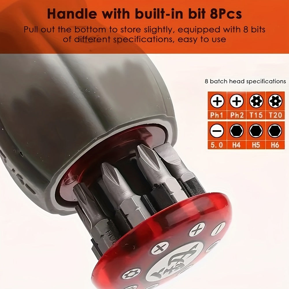 8-in-1 Ratcheting Screwdriver Set Magnetic Tip Multi Bit Tool Kit for DIY Home Projects for Entryways, Bedrooms and Living Spaces