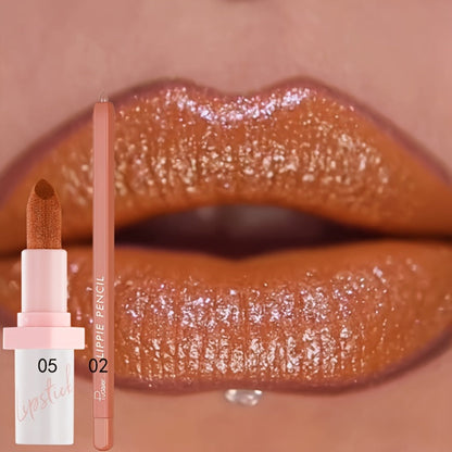 Glitter Lip Gloss & Lip Liner Set 2-Piece – Berry Shine Diamond Finish, Hydrating Squalane Formula, Long Lasting Glossy Sparkle Lip Kit for Women, 10 Color Combos Available