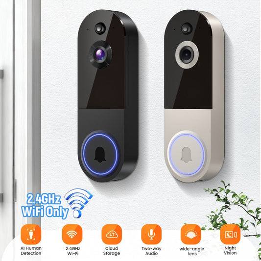 166° Ultra Wide Angle Smart Doorbell Camera 2K HD Wireless WiFi – AI Human Detection, Two-Way Audio, Night Vision, Cloud Storage, Rechargeable Battery, 2.4GHz, Black Linen Purple
