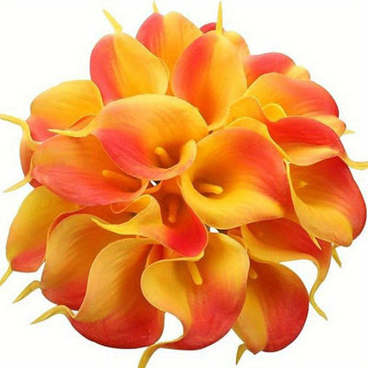 Artificial Calla-Style Flower Bouquet, 20-Piece 13.5-Inch Stem Set in White, Black, Red or Orange