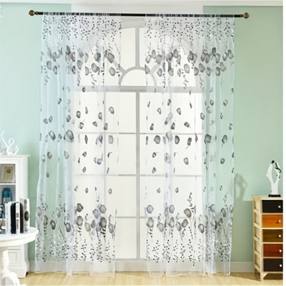 Two-Panel Sheer Tulip Window Curtain Set with Gathered Rod-Pocket Top, 79-Inch Length and Three Colors