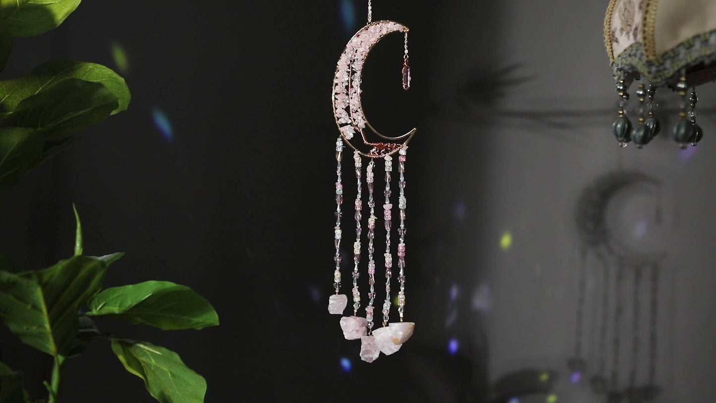 Dreamcatcher Moon Suncatcher Wall Hanging – Handmade Boho Wind Chime Pendant for Indoor Outdoor Garden, Courtyard & Party Decor – Christmas & Birthday Gift