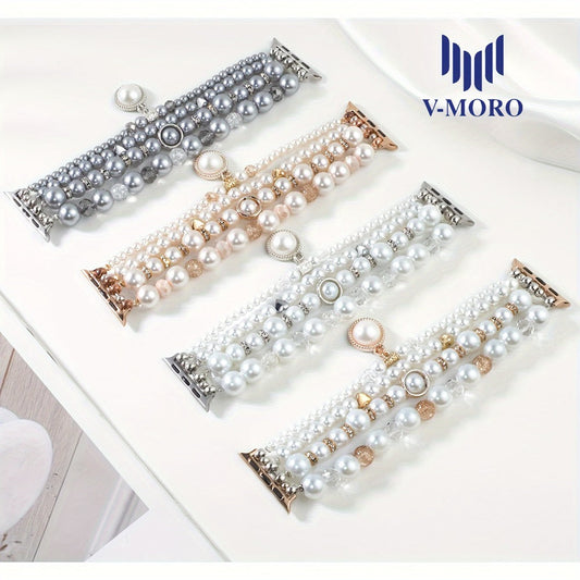 Pearl Watch Band for Apple Watch Series 11 10 9 8 7 6 5 4 3 2 1 SE Bling Jewelry Bracelet Strap Stainless Steel Buckle Elegant Women 38mm 40mm 41mm 42mm 44mm 45mm 46mm 49mm Pearl White Sakura Pink Akoya Champagne Gold