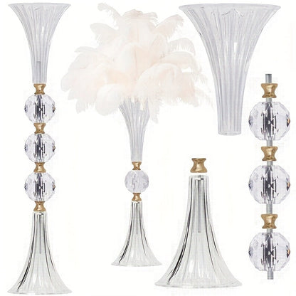 Tall Acrylic Vases 2-Pack – 24.8 Inch Clear Ribbed Floor Vase with Gold Rim, Transparent Crystal Flower Stand for Wedding Centerpiece, Bridal Shower, Bohemian Decor & Home Living Room