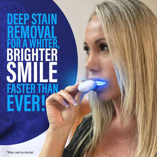 Wireless Teeth Whitening Kit with Gel Pen & 16-LED Blue Light — 40 Treatments, Oil Pulling Sachets, Removes Coffee Tea Wine Stains, Rechargeable Waterproof Mouthpiece for Brighter Smile at Home