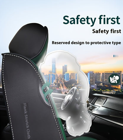 Car Seat Covers Sporty Faux Leather Full-Coverage Front Seat Design in Green or Blue Options