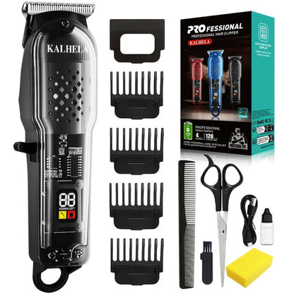 Retro Transparent Hair Clippers for Men – Electric Trimmer with LCD Display, USB Rechargeable Beard Clipper for Pompadour Fade Styles, Cordless Home Barber Tool, Red Black Blue