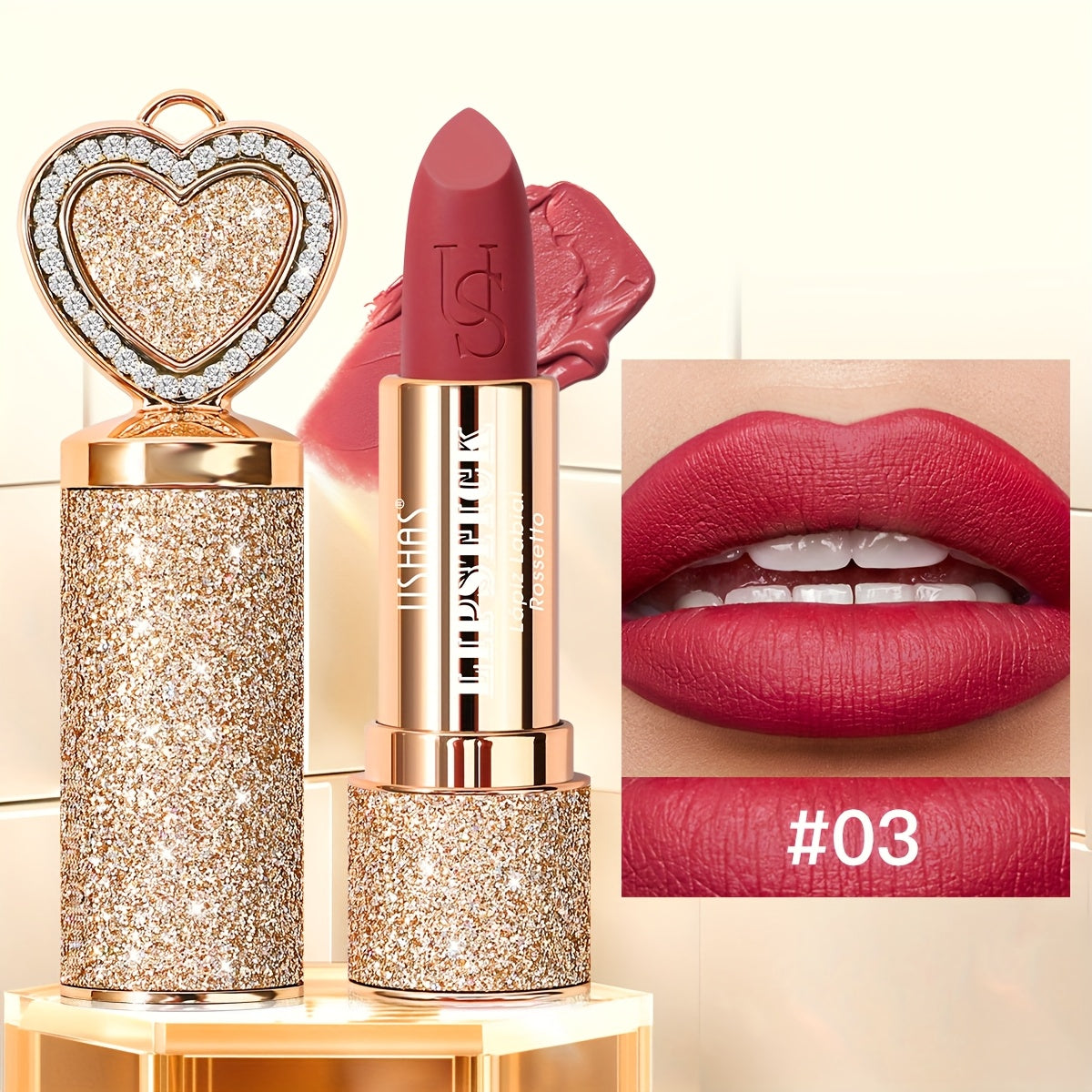 Matte Lipstick Heart-Shaped Design 24H Long-Lasting Velvet Finish — Transfer-Resistant Highly Pigmented Buildable Lip Color, Smooth Application 10 Shades Women Beauty Gift