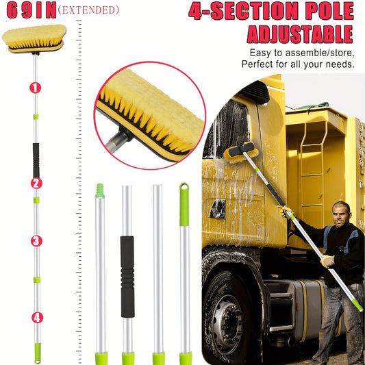 Car Wash Brush Kit with 69" Long Handle - 8-Piece Set with Tire Brush, Squeegee, Chenille Mitt, Detailing Brush & Microfiber Towel for Car, Truck, SUV & RV