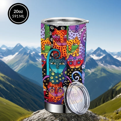 Cat Tumbler 20oz Abstract Cat Graphic Stainless Steel Insulated Cup with Lid & Straw Travel Coffee Mug Hot Cold Drinks Gift for Cat Lovers Birthday Mother's Day