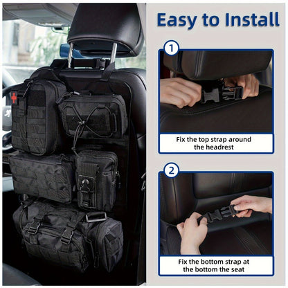 Tactical Car Seat Organizer – MOLLE Nylon Seat Back Storage Bag with 5 Pockets, Front & Rear Seat Protector for Jeep, Truck, SUV | Car Interior Accessories for Men & Women