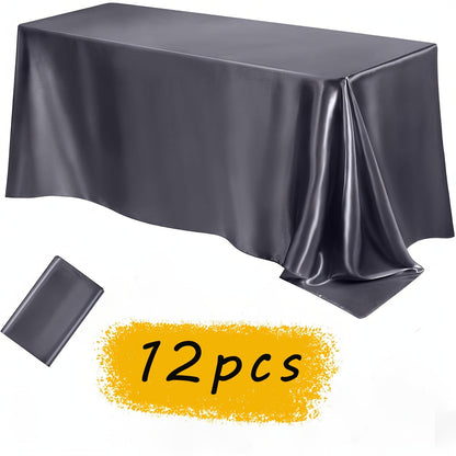 Satin Tablecloth 12pcs 57"x102" Rectangular Silky Smooth Fabric Table Cover for Wedding Banquet Birthday Party Holiday Event